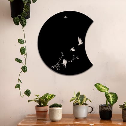 Flying Birds Half Moon 3D Wooden Wall Hanging Decor-12 Inches / Black