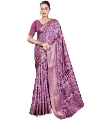 Women's Dola Silk Floral Printed Saree With Unstitched Blouse Piece