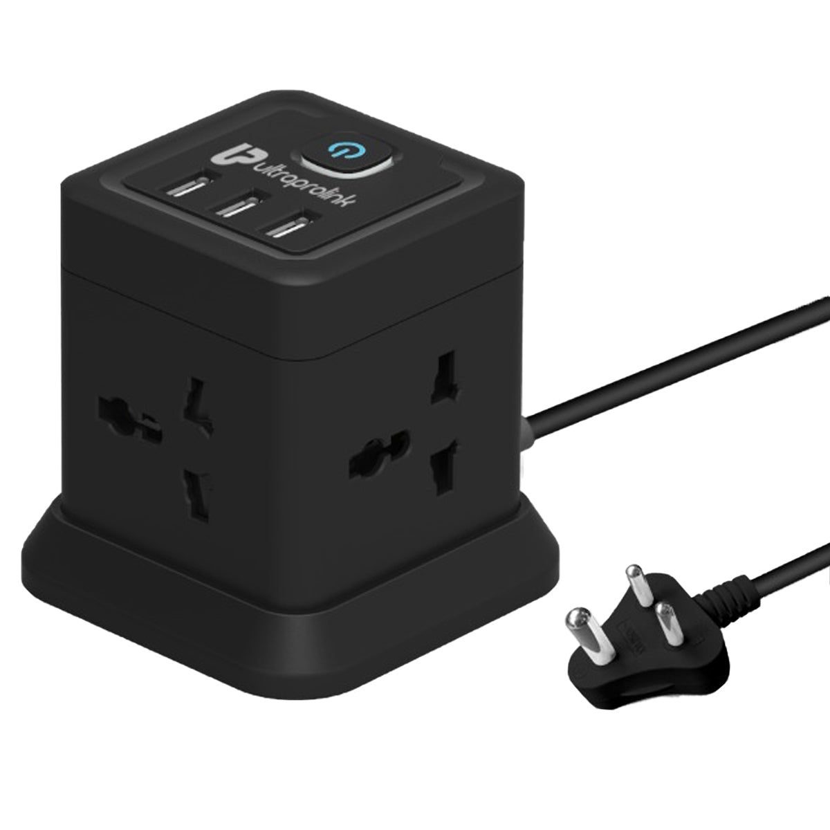 7 in 1 Cube Extension Board Power Hub Multi Port |Surge Protector Spike Guard | Device Safety with ISI Approved Heavy Duty Cable-2m|7 Ports-4 Ac Sockets (2500W) & 3 USB PortsUM1084U