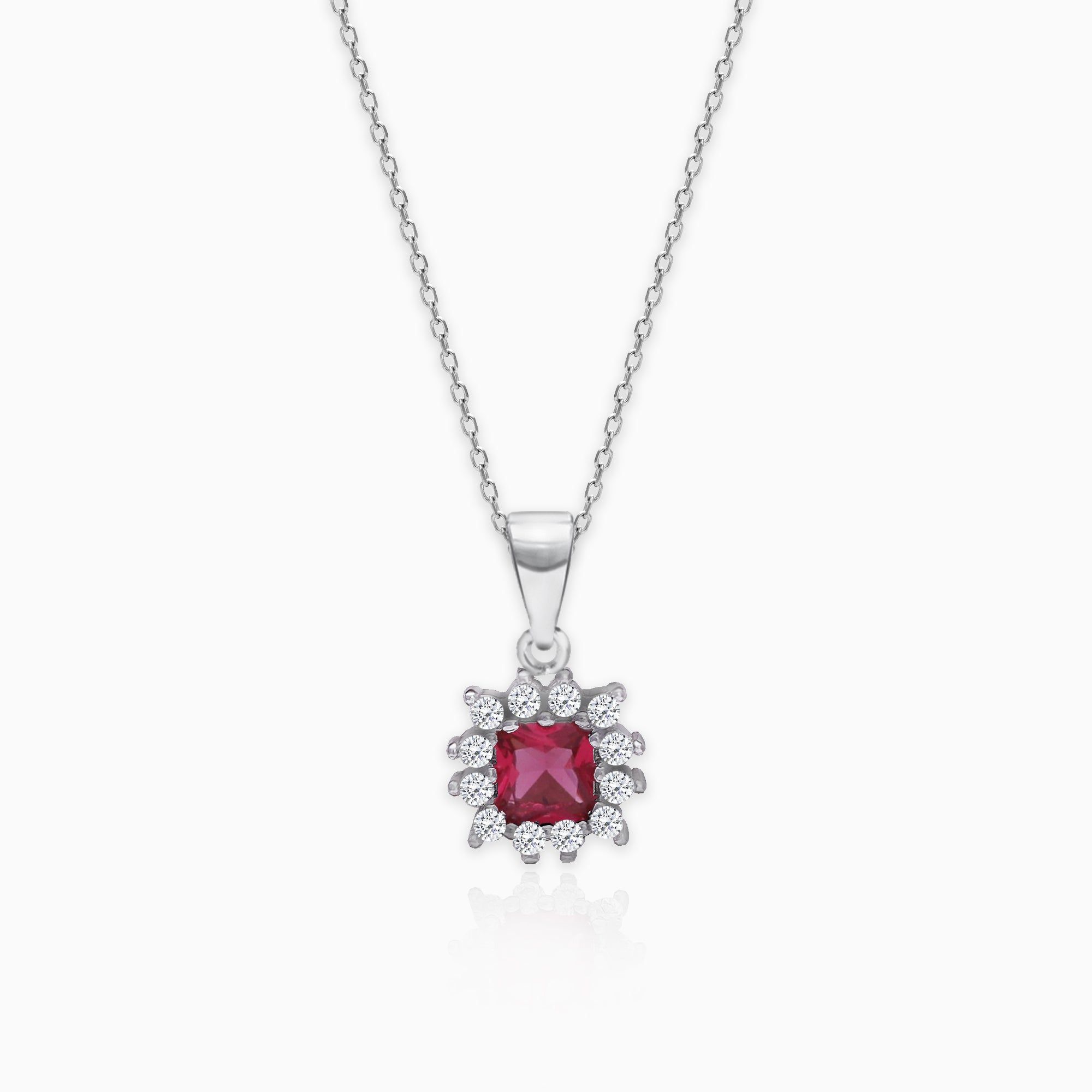 Silver Royal Red Pendant with Link Chain