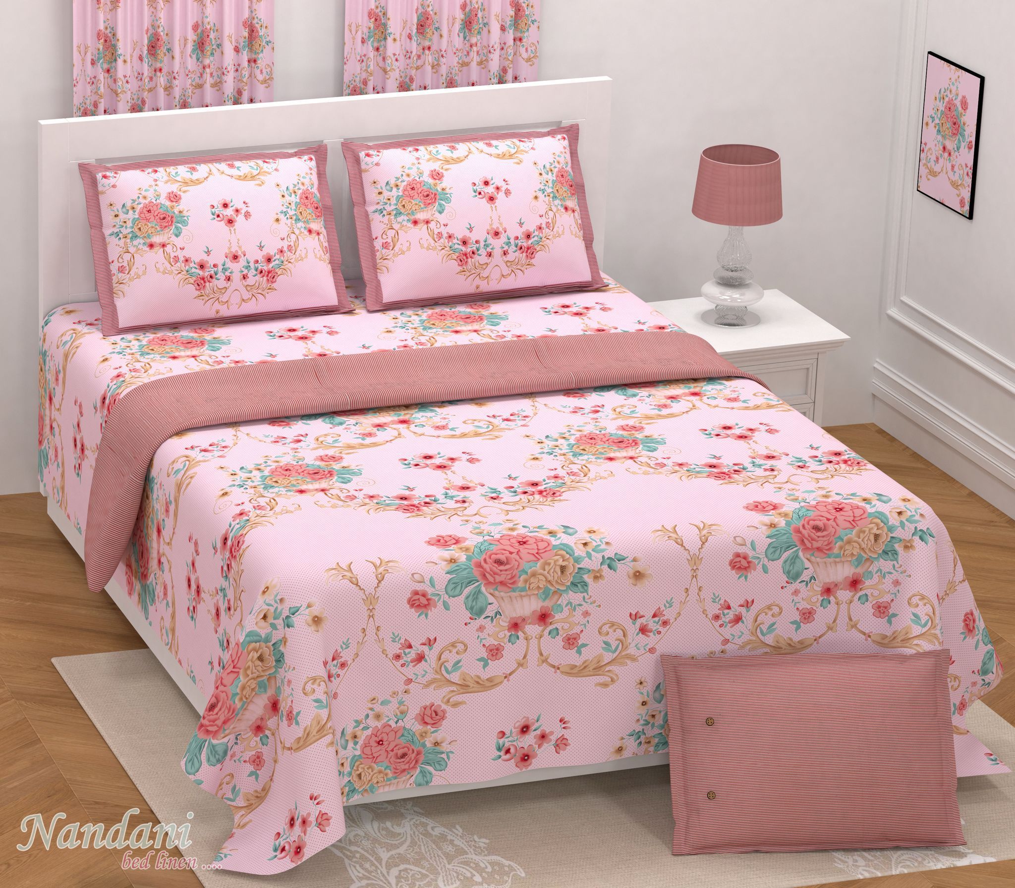 Bedsheet Adda- Sanganeri Jaipur Printed 100% Pure Cotton Double Bedsheet With 2 Matching Pillow Covers