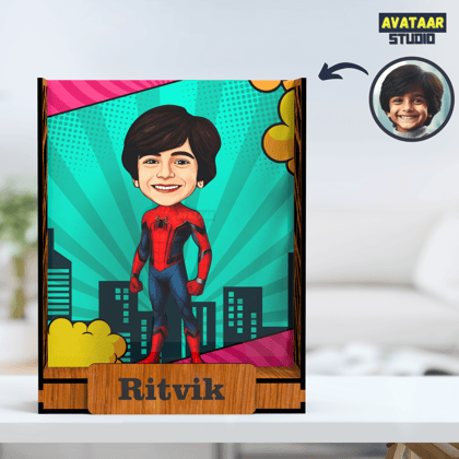 Avataar Studio Personalized Gift for Husband, Wife, Boyfriend, Girlfriend Character Caricature Photo Frame Unique Design Customized Gift for Friends & Family Return Gift (SPIDERMAN Box, With Name)