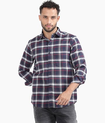 TrendiVastra Cotton Blend Slim Fit Checks Full Sleeves Men's Casual Shirt - White ( Pack of 1 )