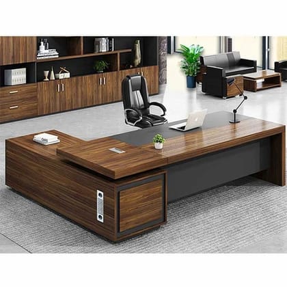 Teak Wood L Shaped Executive Office Table, With Storage Teak Wood L Shaped Executive Office Table, With Storage