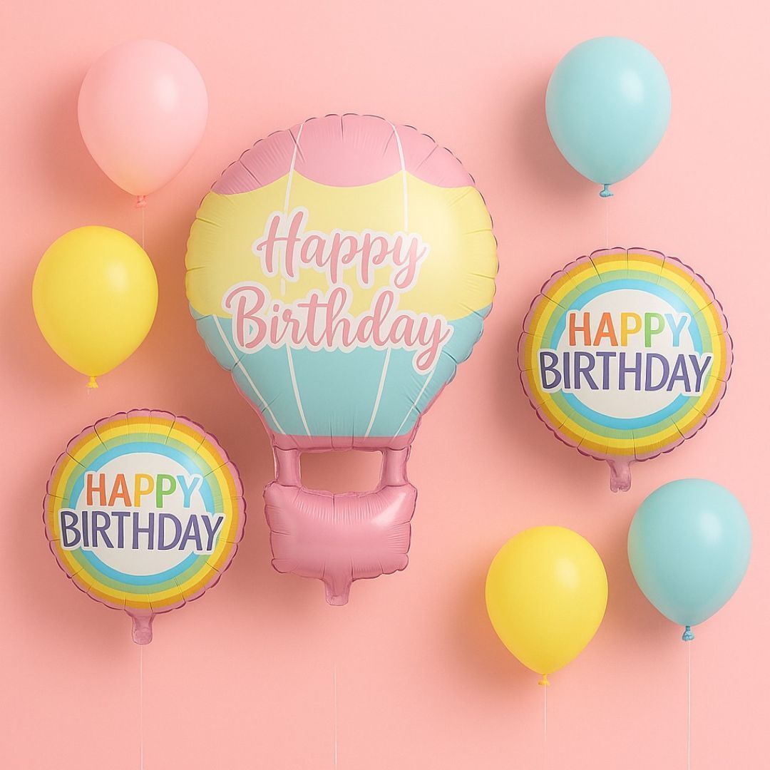 Hot Air Birthday Balloon Combo Set - 9PC