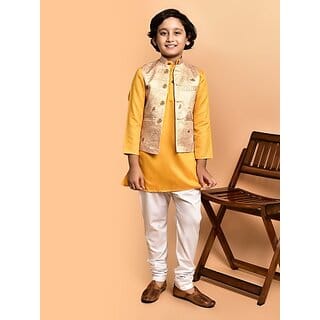 PrintCultr Boys Festive & Party Kurta, Waistcoat and Pyjama Set (Yellow) PrintCultr Boys Festive & Party Kurta, Waistcoat and Pyjama Set (Yellow)