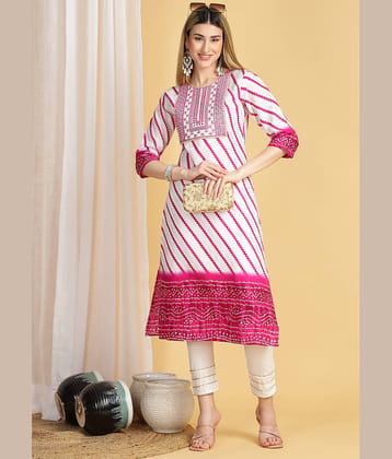 TRAHIMAM Cotton Printed Kurti With Pants Women's Stitched Salwar Suit - Pink ( Pack of 1 )