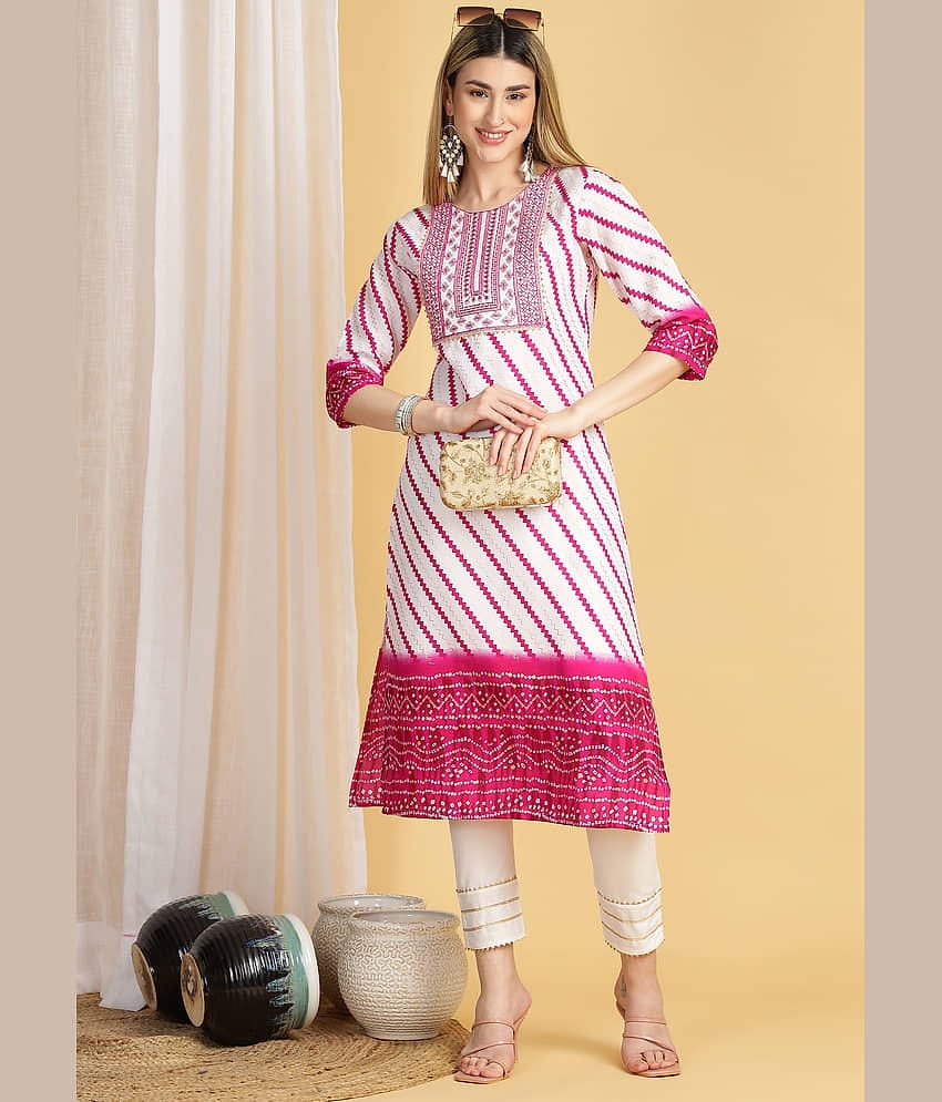 TRAHIMAM Cotton Printed Kurti With Pants Women's Stitched Salwar Suit - Pink ( Pack of 1 )