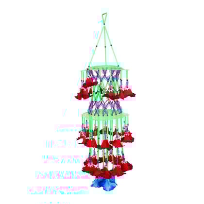 Rekha Handicrafts House Handmade Jhoomer Ceiling Hanging with Green plate and Red flower