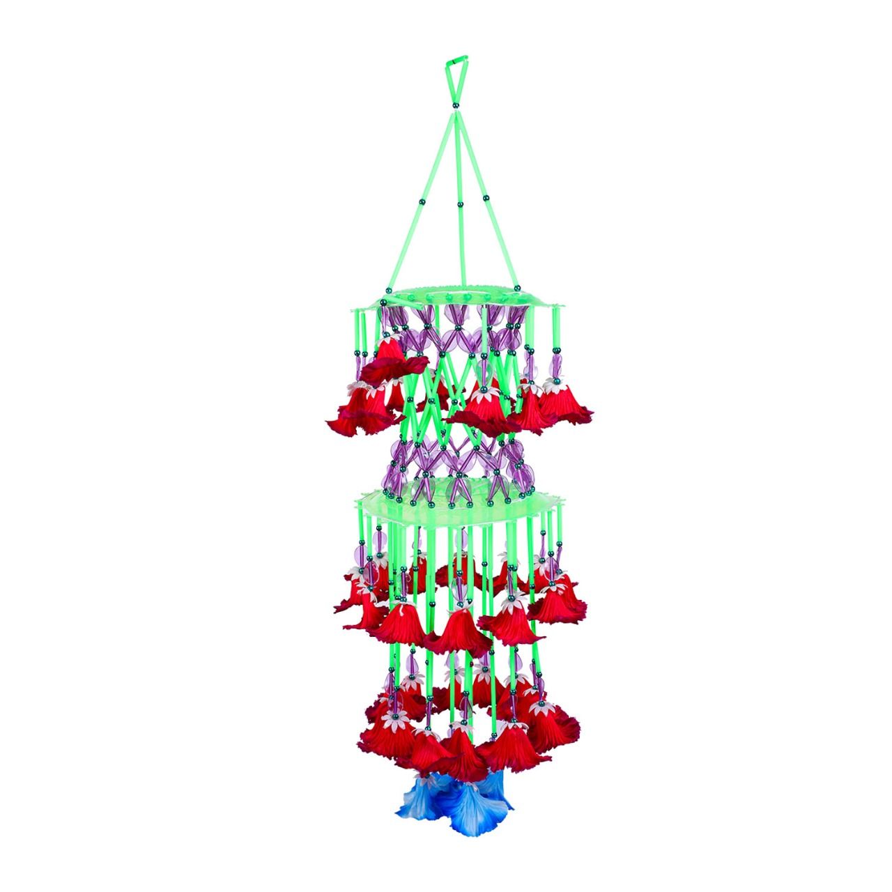 Rekha Handicrafts House Handmade Jhoomer Ceiling Hanging with Green plate and Red flower