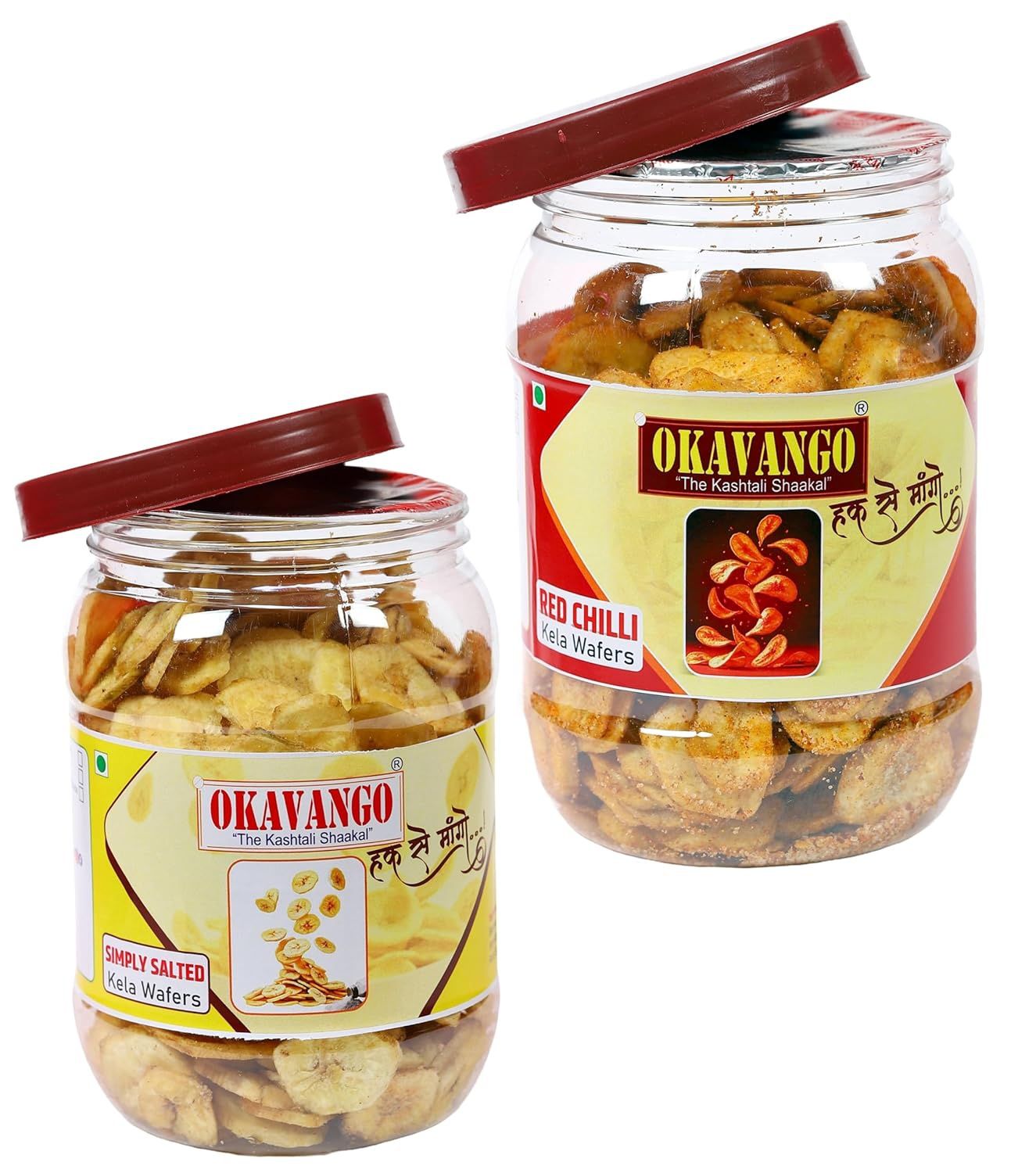 Okavango Simply Salted and Red Chilli Banana chips 300g Each, Pack of 2