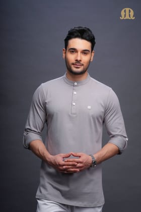 Asticus Knitted Short Kurta Payjama Set L Grey Men-S