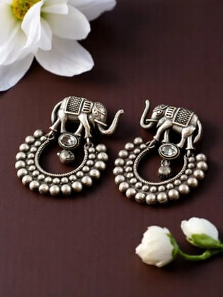 Silver Elephant Dangler Earrings | Sarichka Fashion-WhiteAD