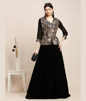 Madhuram Textiles Women Georgette Embellished Flared Kurti With Skirt ( Black )