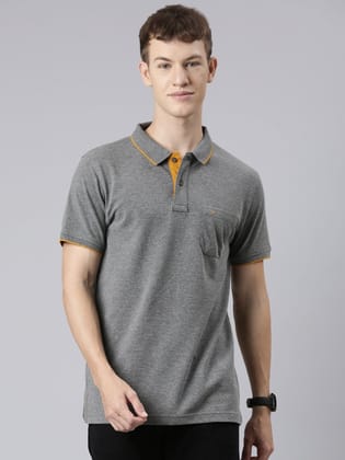 Classic Polo Men's Smart Double Pique Polo Half Sleeve Slim Fit T-Shirt | Nova - Antra Melange Classic Polo Men's Smart Double Pique Polo Half Sleeve Slim Fit T-Shirt | Nova - Antra Melange