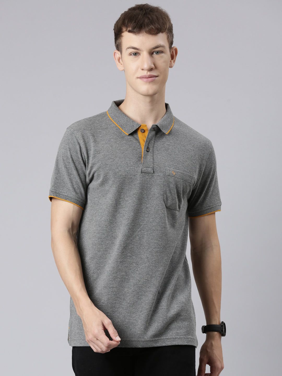 Classic Polo Men's Smart Double Pique Polo Half Sleeve Slim Fit T-Shirt | Nova - Antra Melange