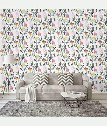 KRAMOX White Flowers and Birds Wallpaper Removable Peel and Stick Self Adhesive Film Stick Paper for Bedrooms, Living Room, Hall, Play Room, Garden Home Decoration Stickers (250 cm *45 cm)