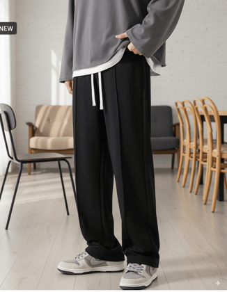 Black Straight fit Pleated Pant with Drawstring