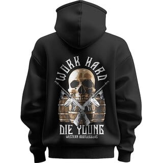 BULL CLOTHING Men's Work Hard, Die Young Design Black Hoodie 280 GSM Fleece for Comfort and Durability (L)
