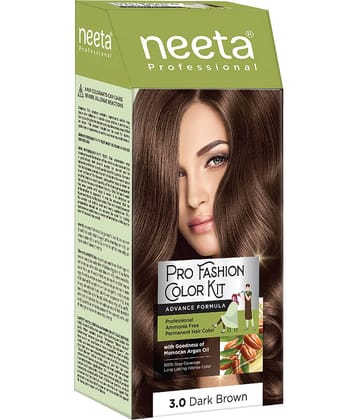 Neeta Professional Pro Fashion Color Kit 3.0 Dark Brown 100g, Permanent Hair Color, Creme Hair Colour for Women & Men