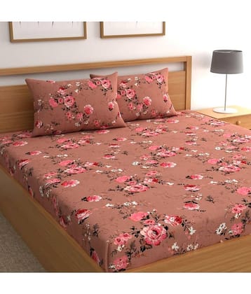 CG HOMES Cotton Floral 1 Double Bedsheet with 2 Pillow Covers - Brown