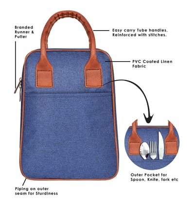 Serene Blue: Linen Textured Insulated Tiffin Bag/Lunch Bag Unisex (TB01)