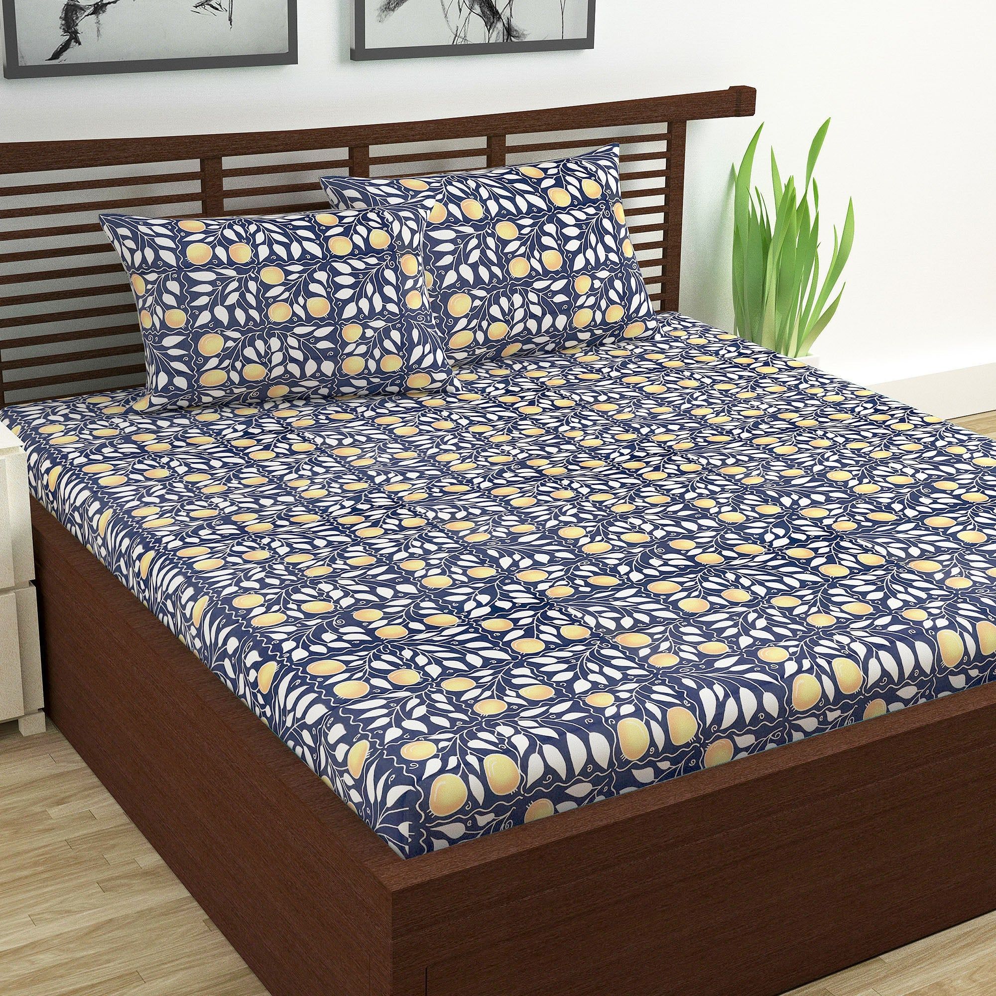 Clementine Double Bed Bedsheet-Double / Navy Blue / ME1153