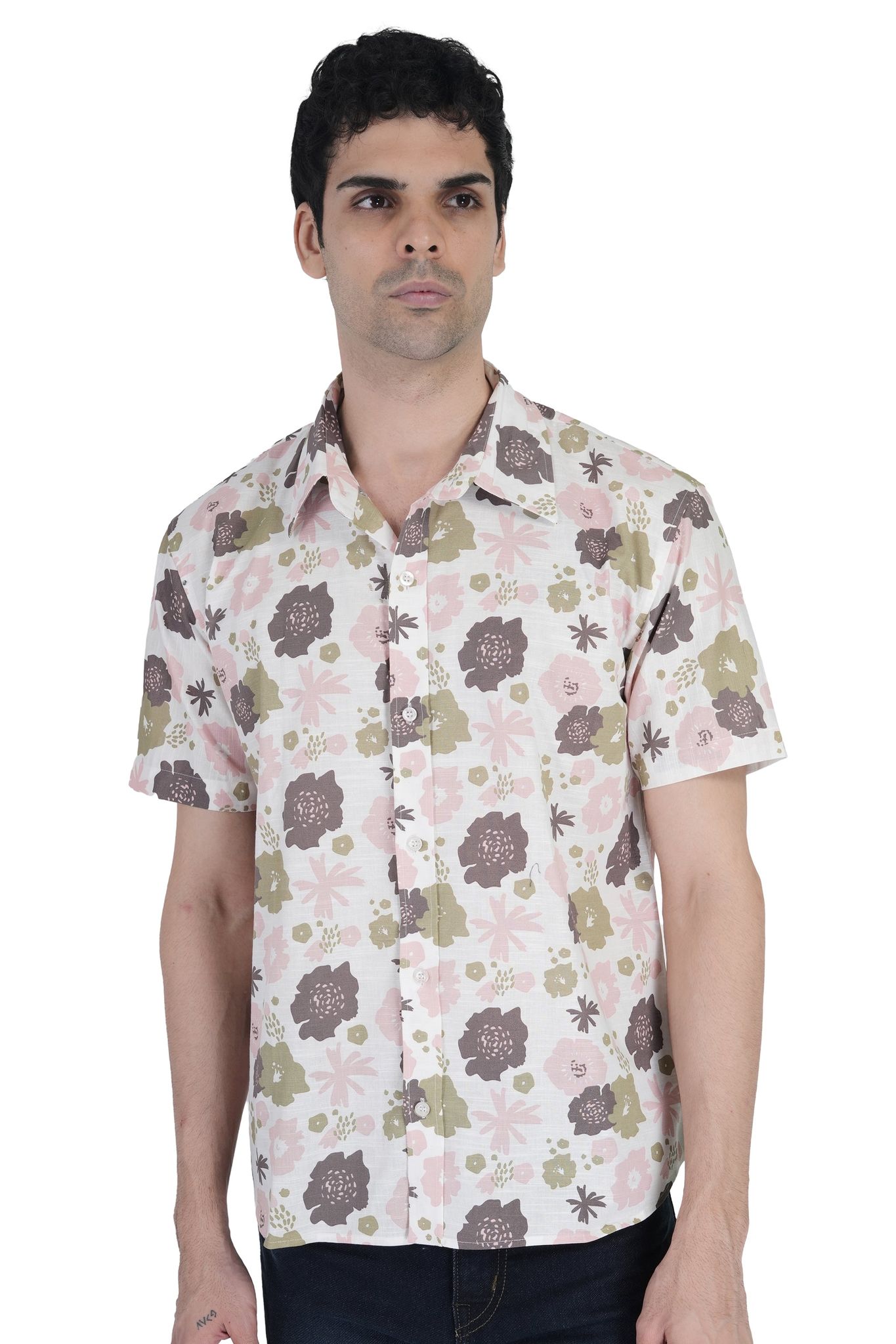 Off-White Floral Printed Cotton Casual Shirt