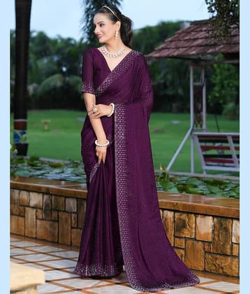 Shivadit ethnic Georgette Embroidered Saree With Unstitched Blouse Piece ( Purple )