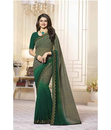 Gazal Fashions Chiffon Checks Saree With Unstitched Blouse Piece ( Green )