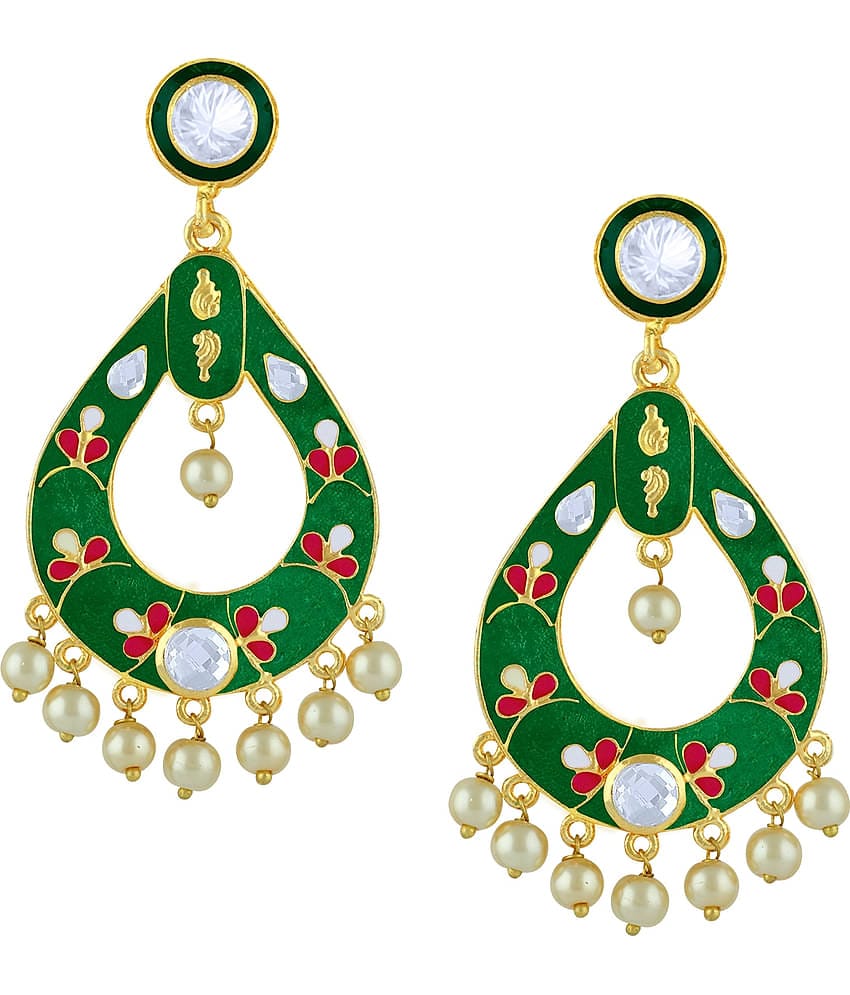 Spargz Meenakari Festive Gold Plated AD Stone & Pearl Dangle Earring For Women AIER_1707