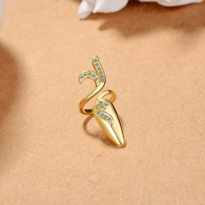 Leaf Cubic Zirconia 18K Gold Anti Tarnish Adjustable Nail Ring For Women