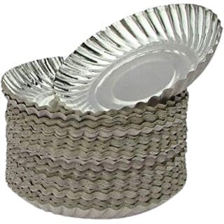7 Inch Silver Coated Paper Plates with White Back -  40 Pcs