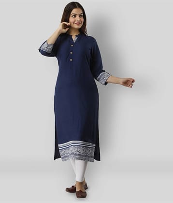 Frionkandy - Blue Rayon Women's Straight Kurti ( Pack of 1 )