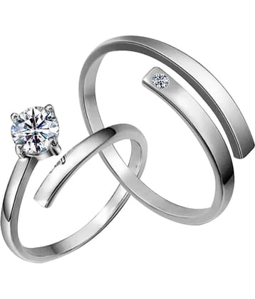 Silverplated Amazing Solitaire His and Her Adjustable proposal couple ring For Men And Women Jewellery