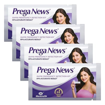 Prega News Test Kit | One Step Urine Hcg Pregnancy Test Kit Device | 99% Accurate Results In 5 Mins | Pack Of 4 Kits| Indias No 1 Pregnancy Kit.