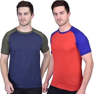 PRINTCULTR Pack of 2 Men Solid Round Neck Cotton Blend Dark Blue, Red T-Shirt PRINTCULTR Pack of 2 Men Solid Round Neck Cotton Blend Dark Blue, Red T-Shirt
