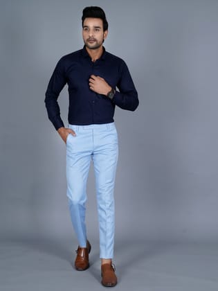 QVERR Slim Fit Men Light Blue Trousers