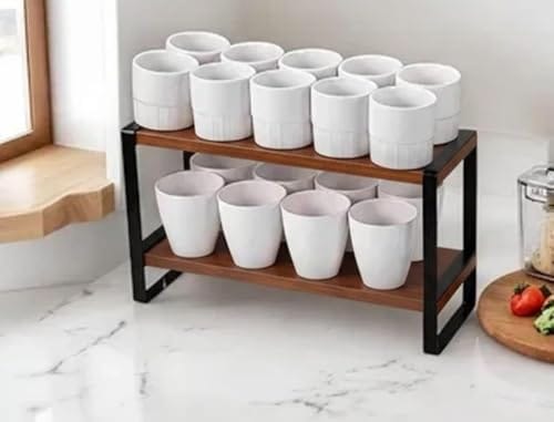Multipurpose Kitchen Organizer Rack Wooden Spice Rack Organiser for Kitchen Countertop, 2-Tier