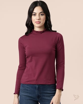 High Neck Frill Tee - Grape Vine-S / Grape Vine