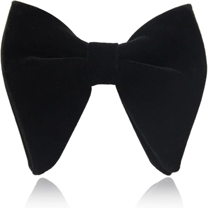 VOICI Men's Velvet oversized Bow Tie and Pocket Square Black Color Free Size best for Tuxedo dinner jackets - Black Velvet Butterfly bow necktie