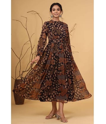 Juniper Women Chiffon Printed Fit & Flare Dress ( Multicolor )