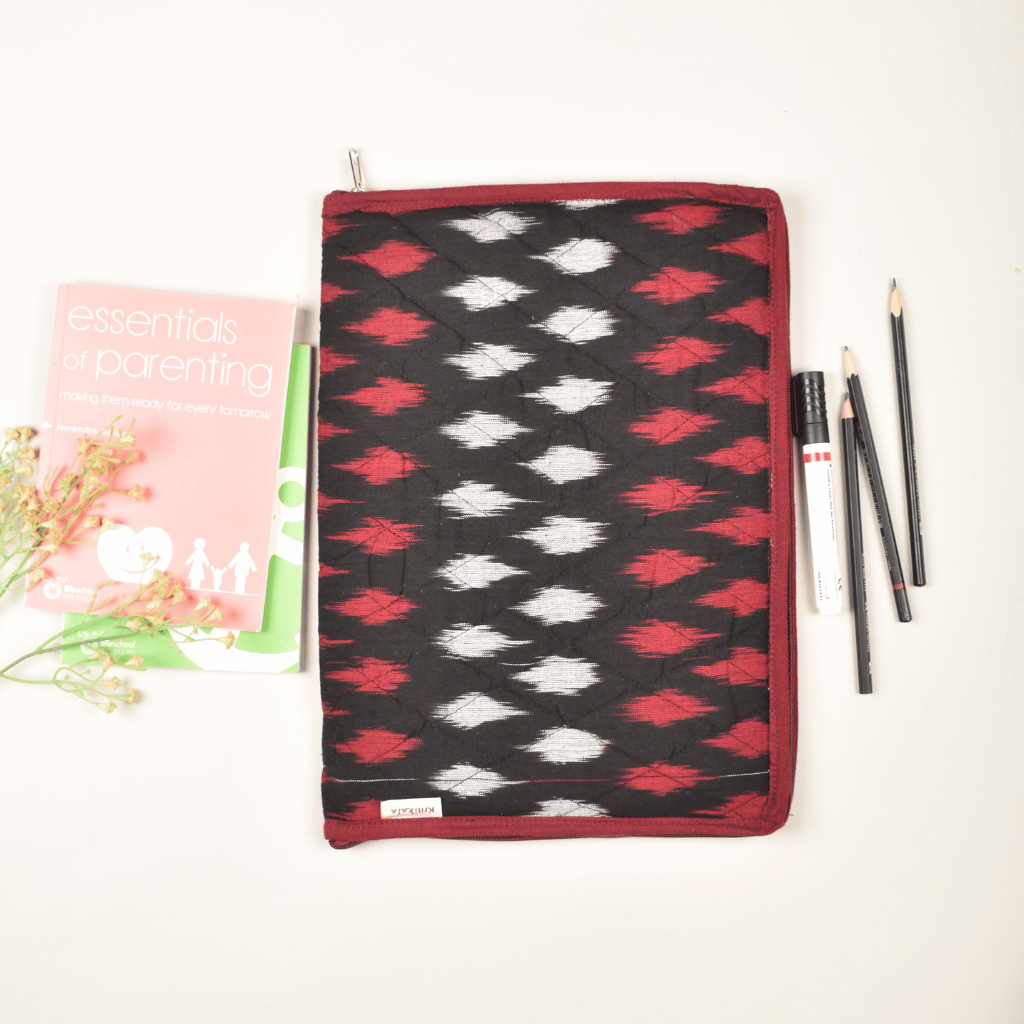 Black ikat cotton file folder with zip