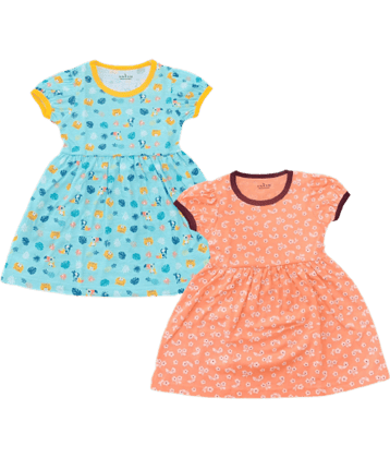NammaBaby Cotton Fit And Flare Dress For Girls ( Pack of 2 , Blue )