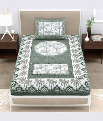 ABHACLOTHO Cotton 1 Single Bedsheet with 1 Pillow Cover ( Green )