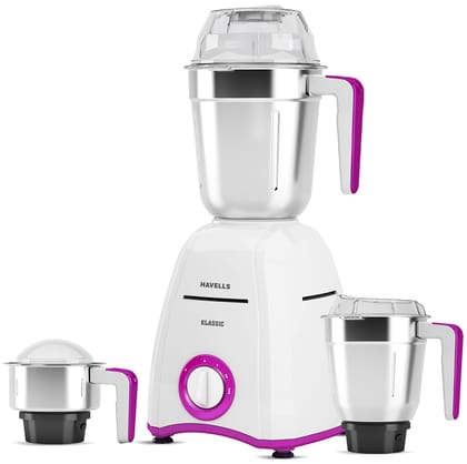 Havells Klassic 750 watts 3 Jar Mixer Grinder with 304 SS Blades, Large Size SS Jars, Break Resistant Polycarbonate Transparent Jar Lids With Twist & Lock Mechanism Havells Klassic 750 watts 3 Jar Mixer Grinder with 304 SS Blades, Large Size SS Jars, Bre