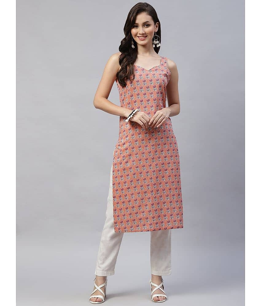 miravan - Peach Cotton Women's Straight Kurti ( Pack of 1 )
