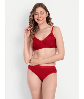 Aprozone Poly Cotton Women's Bra & Panty Set ( Red ) Lingerie Set