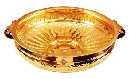 Indian Art Villa Pure Brass Embossed Design Urli/Decorative Bowl/Decorative Platter, Home Décor & Festive Item-30cm