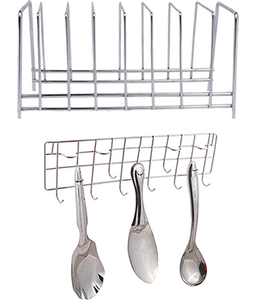 JISUN - Silver Stainless Steel Dish Racks ( Pack of 2 )